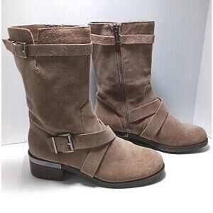 Vince Cumuto Wethina Women's Suede Mid Calf Boots Bock Heels 7 1/2 M Slight...